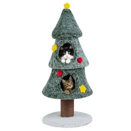 Costway - Christmas Cat Tree with 2 Condos, 50" Multi-level Cat Tower with Scratching Post - Green + White + Yellow + Red