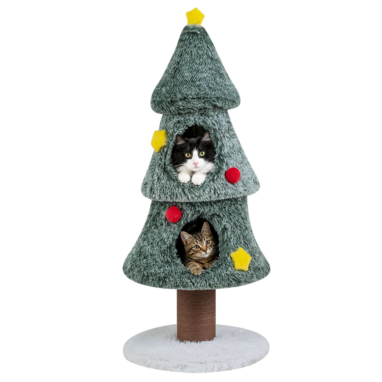 Front. Costway - Costway Christmas Cat Tree with 2 Condos, 50" Multi-level Cat Tower with Scratching Post - Green + White + Yellow + Red.