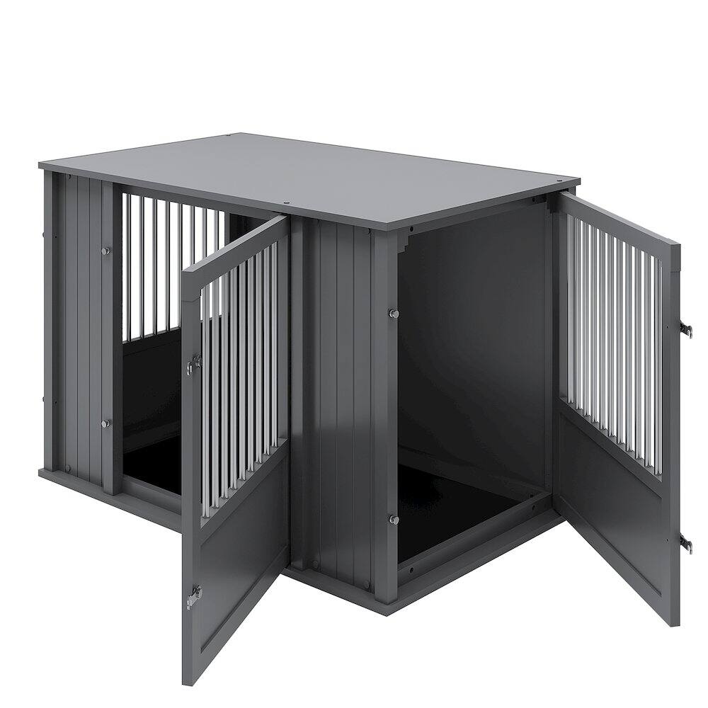 Angle. New Age Pet - Durable ECOFLEX X-Large Dog Crate with Flexible Door Placement in Black.
