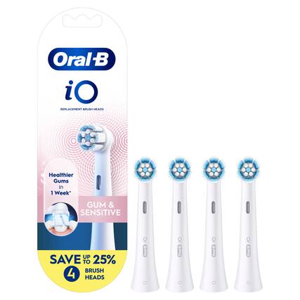 Oral-B iO REPLACEMENT BRUSH HEADS Healthier Gums in 1 Week* GUM & SENSITIVE UP SAVE TO 25% BRUSH 4 HEADS Oral-B iO Oral-B iO Oral-B iO Oral-B iO Oral-B iO