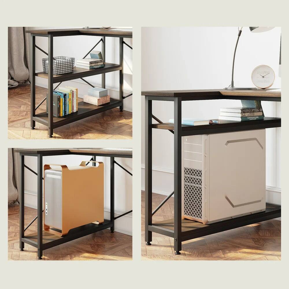 Alt View 11. Bestier - L-Shaped Computer Desk with Storage Shelves - Brown.
