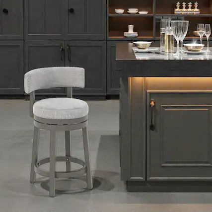 Front. Hivvago - 27-Inch Swivel Bar Chair with Padded Backrest and Built-In Footrest - Gray.