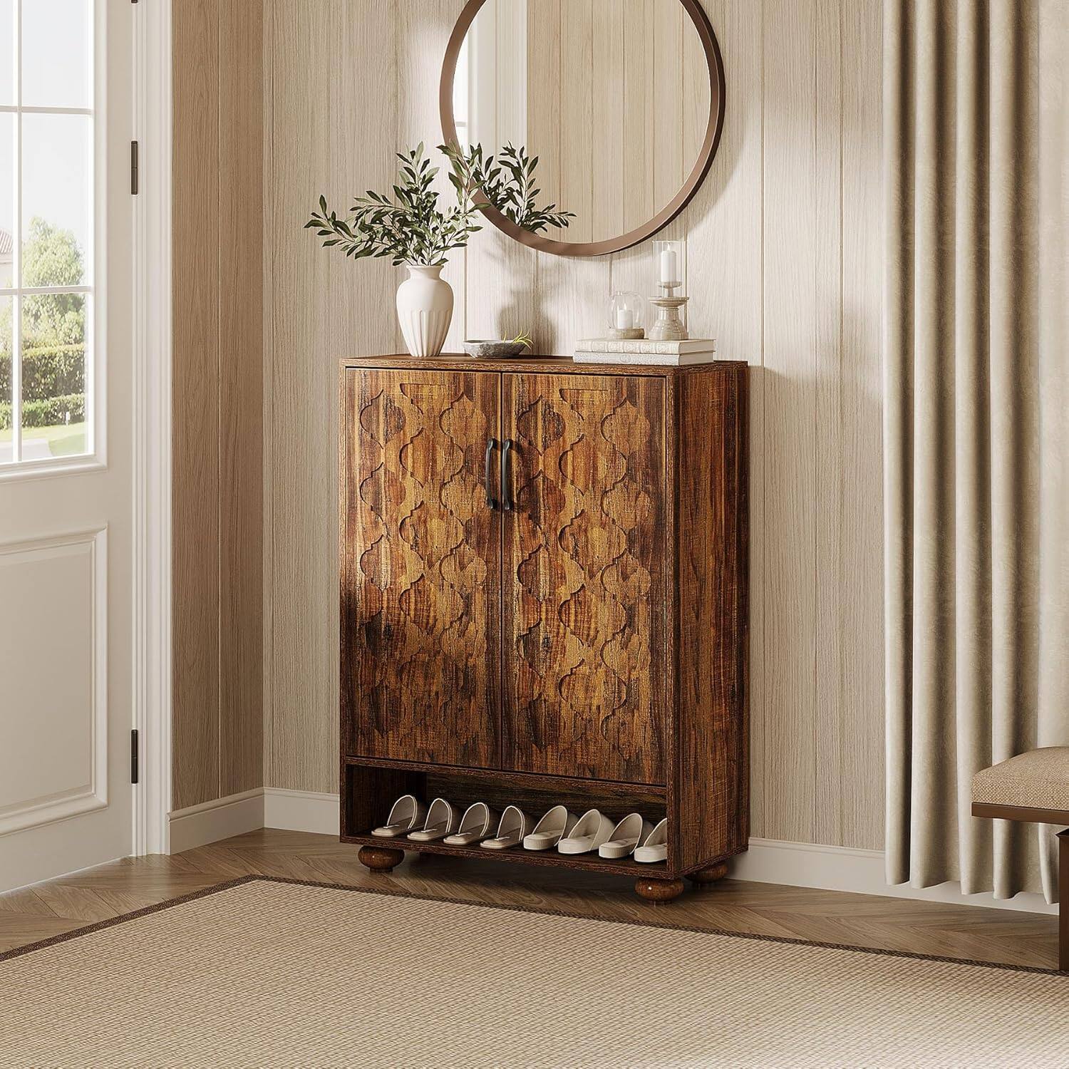 Alt View 5. Tribesigns - Office Storage Cabinet with Solid Wood Construction, for Everyday Organization in Workspaces and Office Reception Areas - Brown.