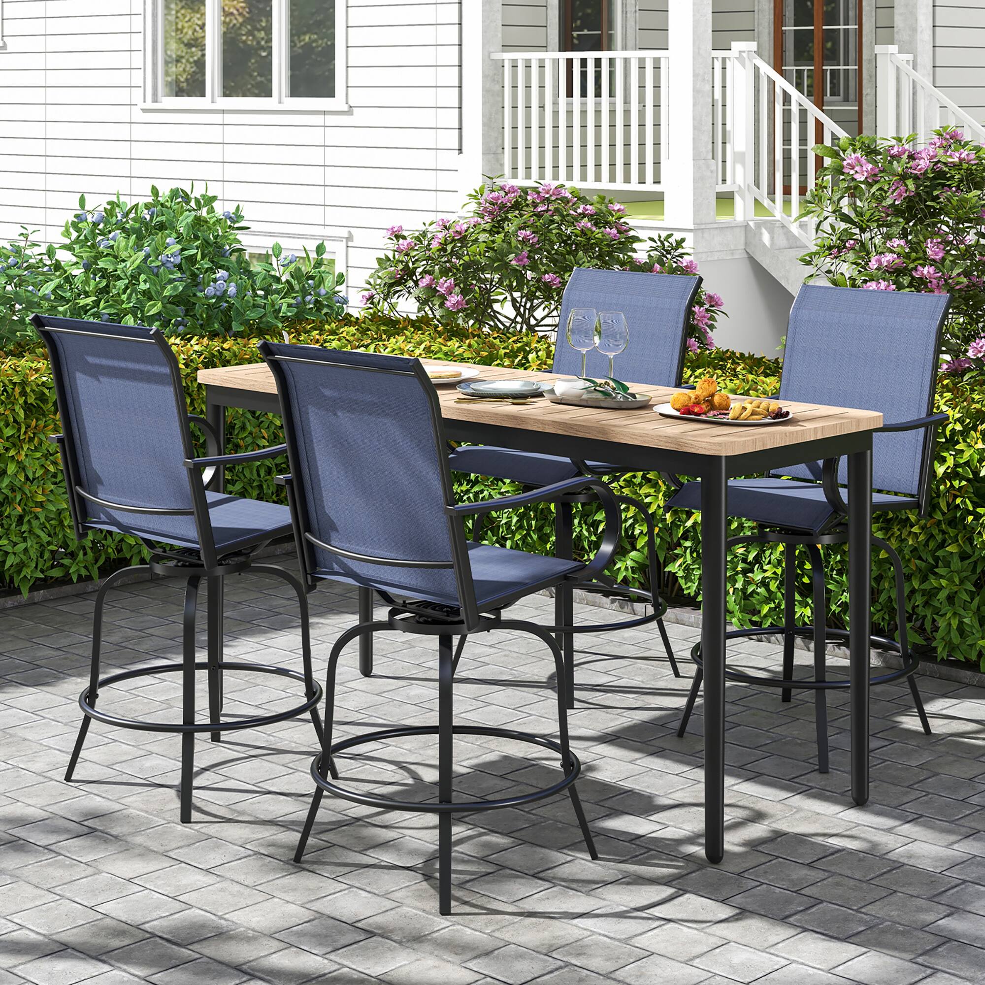 Alt View 4. Gymax - Gymax Outdoor Swivel Bar Stool Set of 2 w/Breathable Fabric and Heavy Duty Metal Frame Navy - Navy.