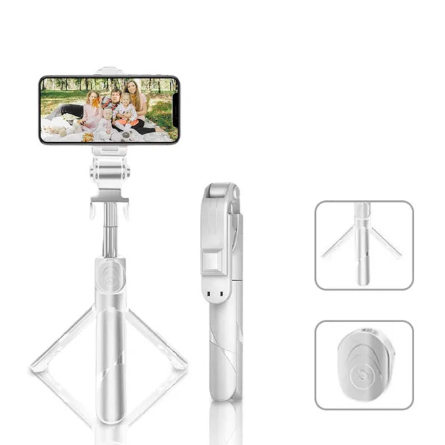 Stock Preferred - High Low Retractable Selfie Tripod with Bluetooth Remote - White