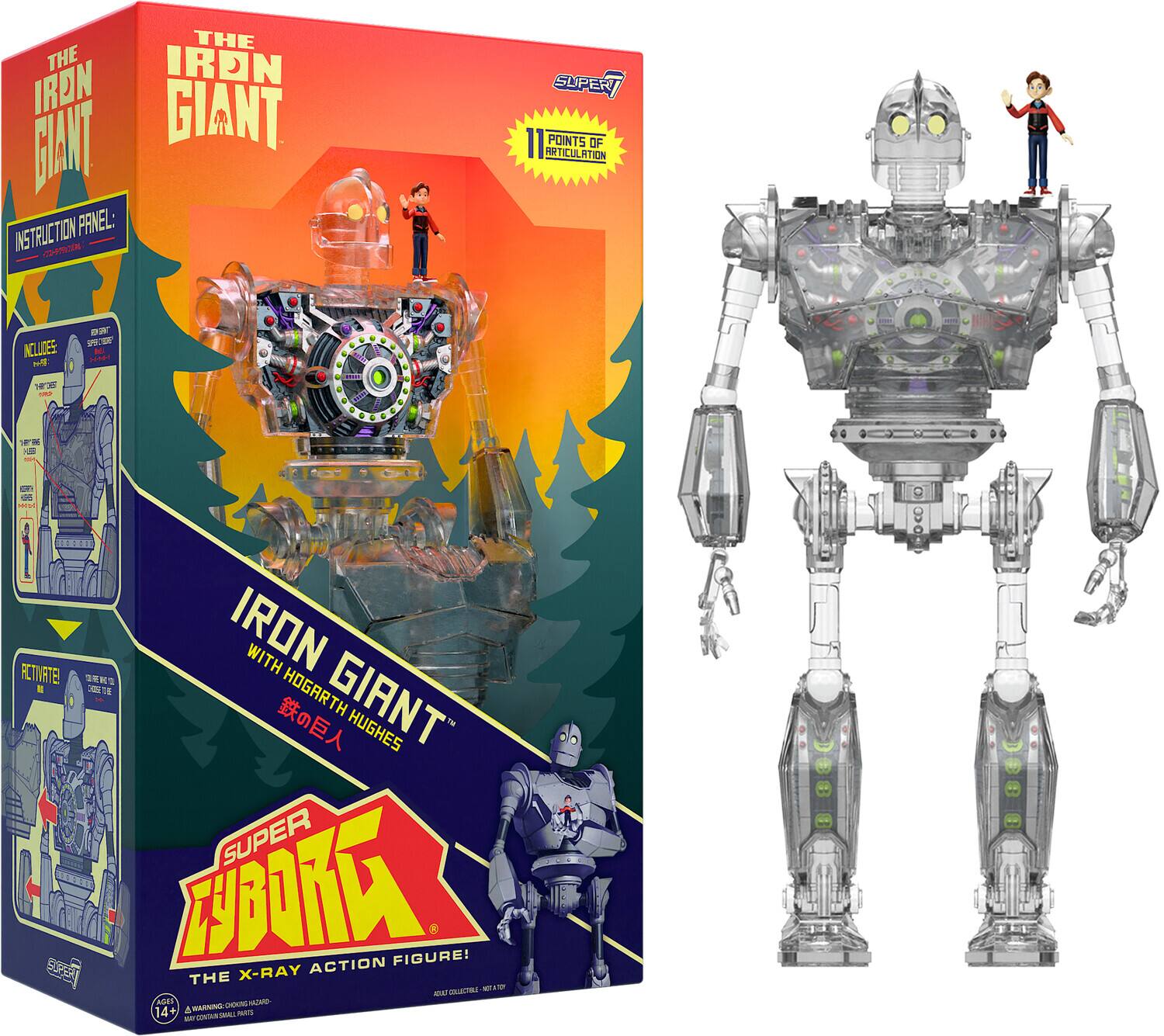 **The Iron Giant**
**Instruction Panel:**
- Includes: 1 Iron Giant, 1 Hogarth Hughes, 1 Instruction Sheet
- 11 Points of Articulation
- Ages 14+
**Super X-Action Figure!**
- The X-Ray Action Figure!
- With Hogarth Hughes
- The Iron Giant
**Super X-Action Figure!**
- The X-Ray Action Figure!
- 11 Points of Articulation
- Ages 14+