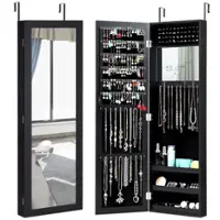 Costway - Wall Door Mounted Mirrored Jewelry Cabinet Storage Organizer - Black - Front_Zoom