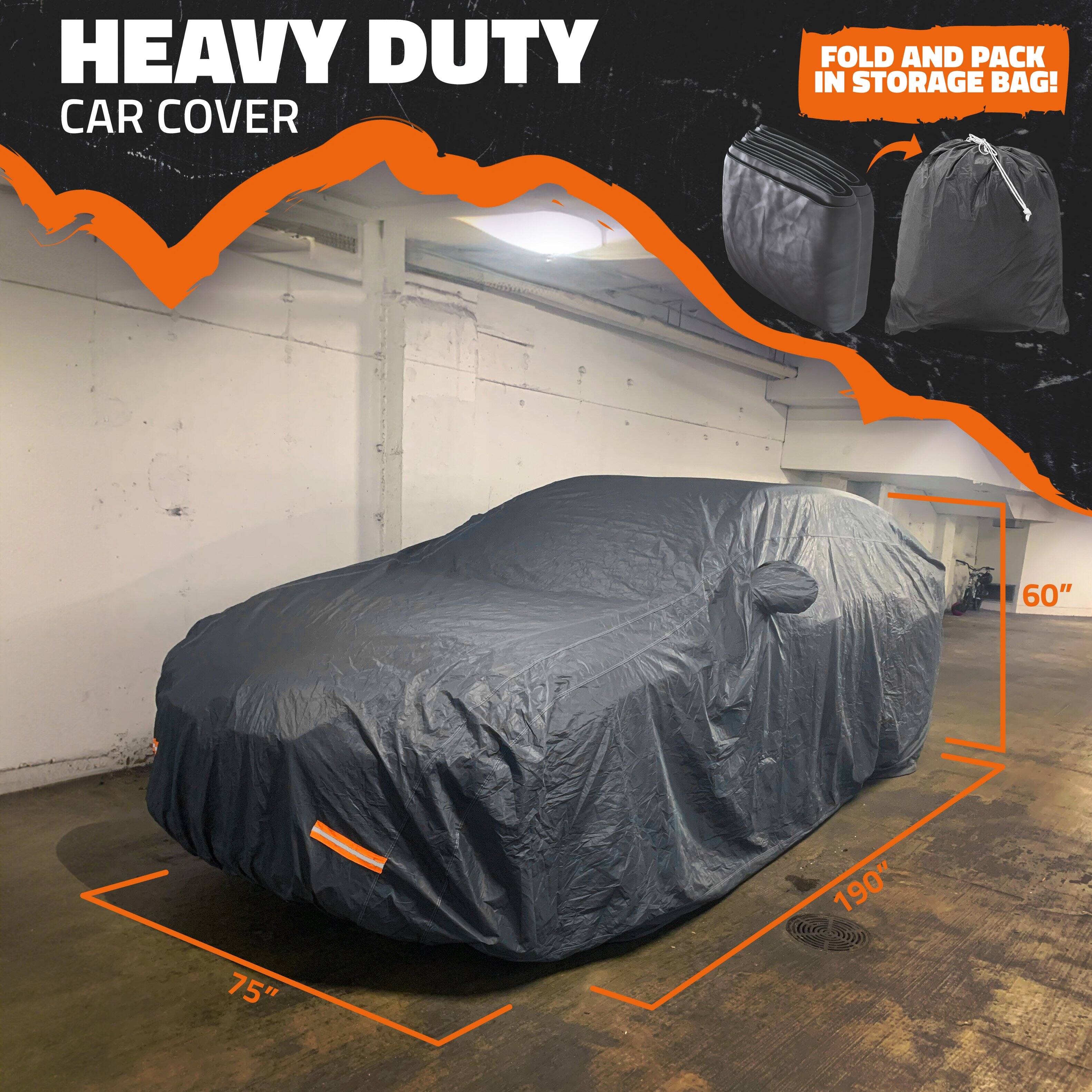 HEAVY DUTY CAR COVER

FOLD AND PACK IN STORAGE BAG!

60" 75" 190"