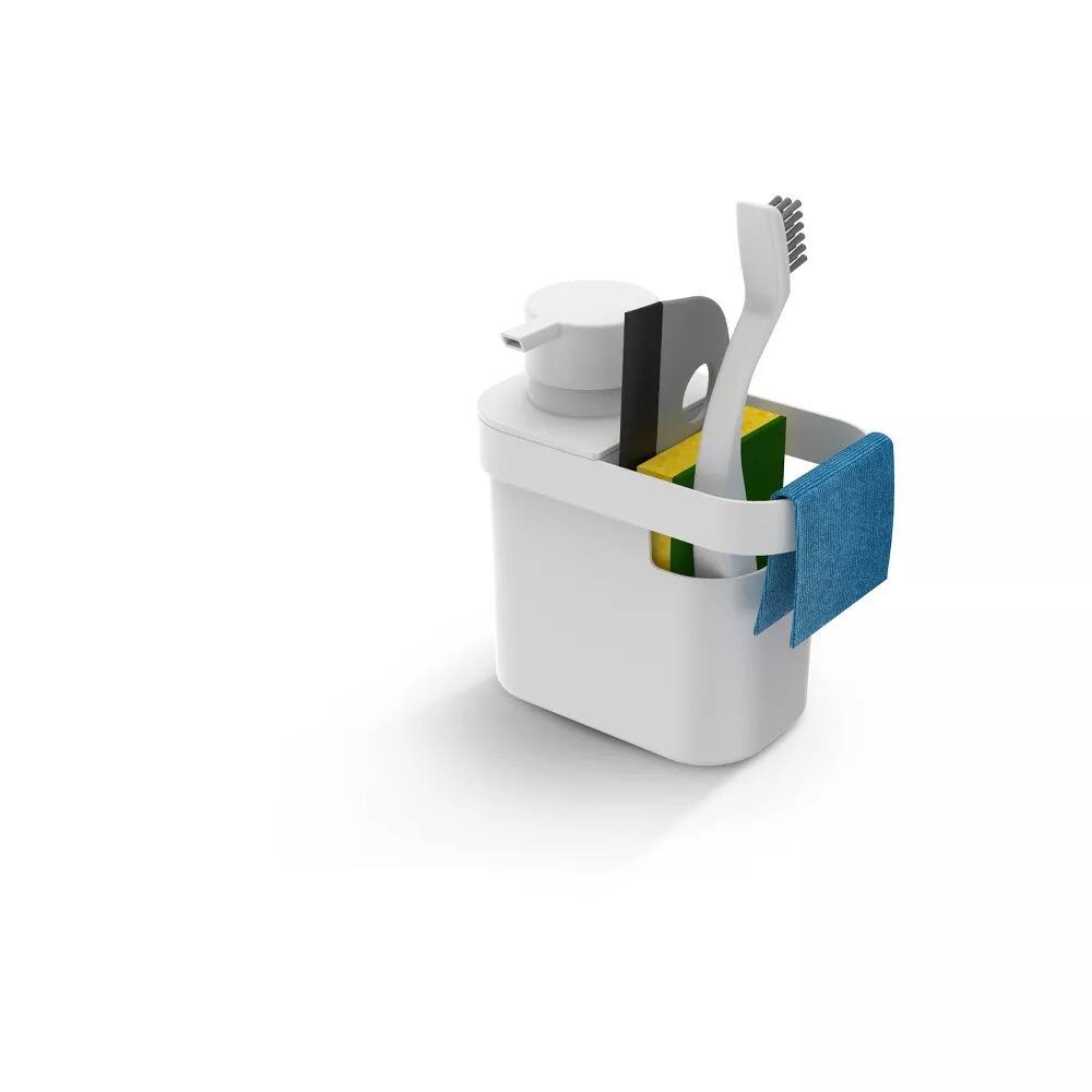 Alt View 6. OU - OU Kitchen Sink Organizer 3pc Set, Dish Rack, Cutlery Drainer & Soap Dispenser Caddy w Sponge Holder - White - White.