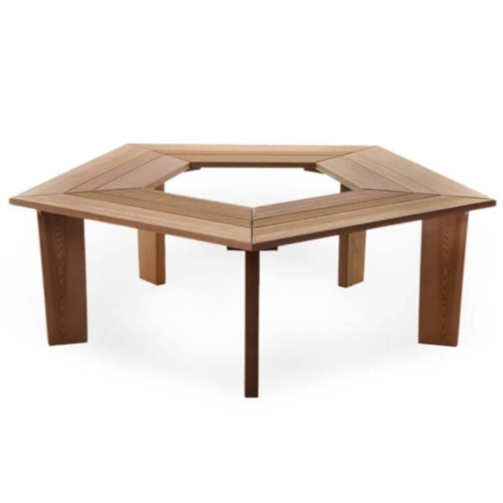 Hivvago - Solid Cedar Wood Outdoor 5 Sided Pentagon Tree Wrap Garden Bench - Brown