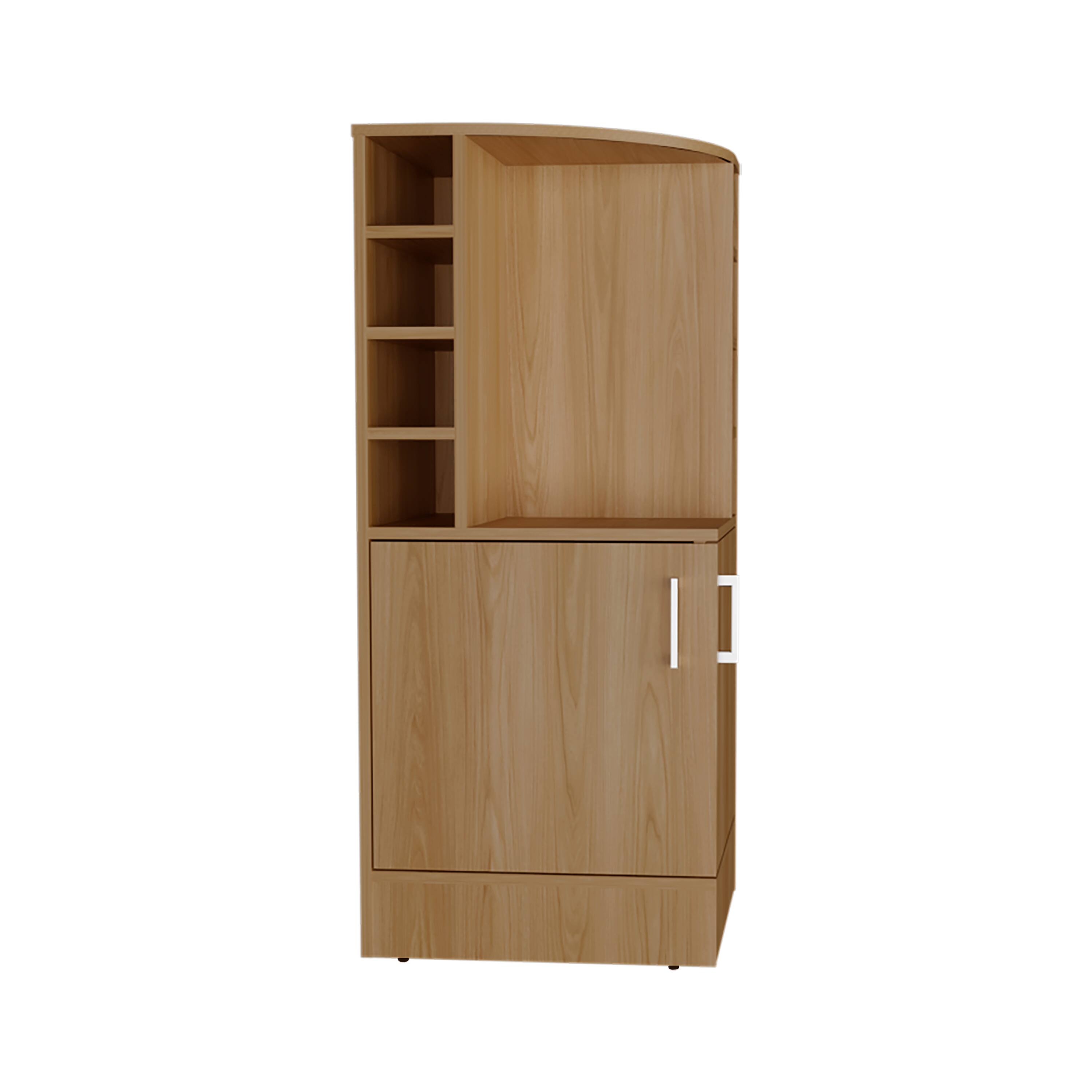 TuHome - Jakes Tall Corner Bar Cabinet with Eight Wine Bottle Cubbies and Double Door Cabinet, Living Room, Liquor Cabinet - Natural Oak