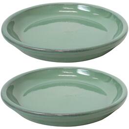 Sunnydaze - 7 in Glazed Ceramic Flower Pot/Plant Saucer - Set of 2 - Seafoam