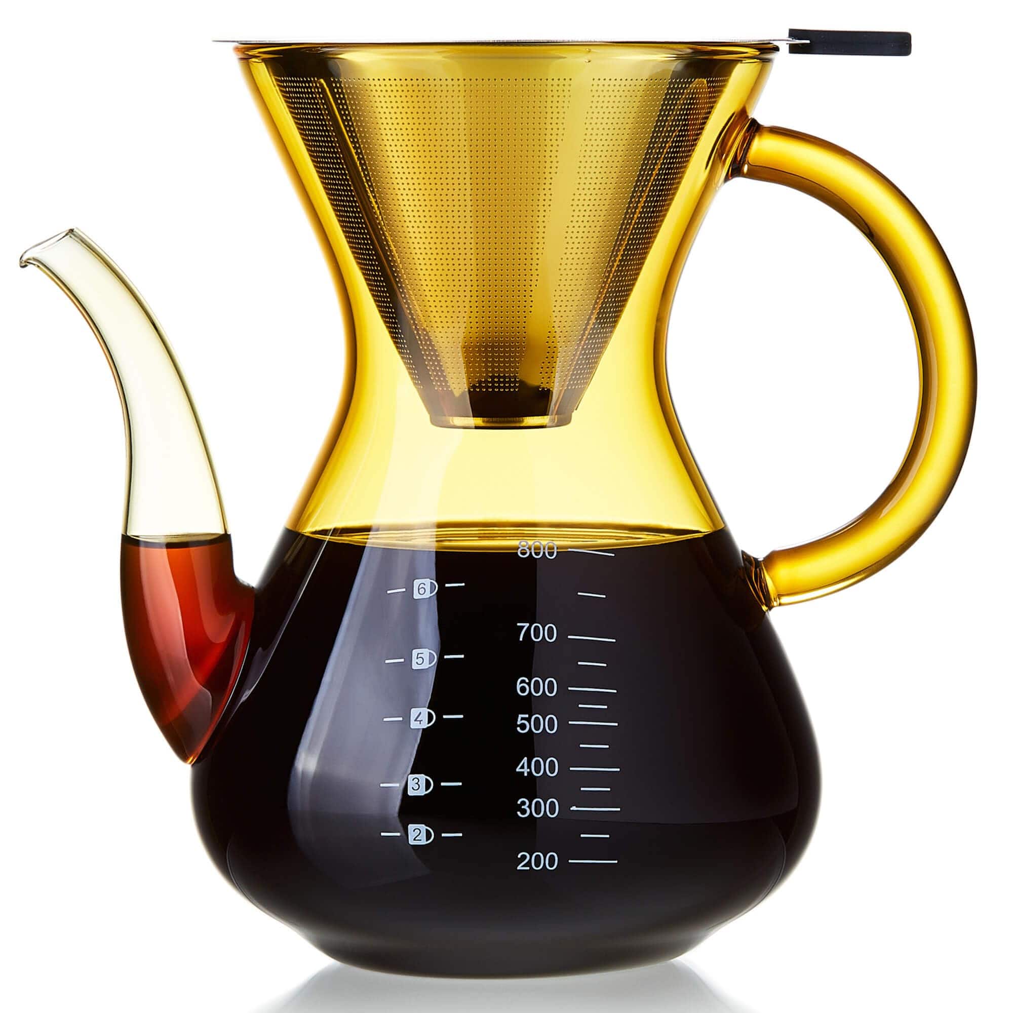 Dapper Styles - Pour Over Coffee Maker With Double Stainless Filter 34 Fl Oz Thickened Heat-resistant Borosilicate Glass - Yellow