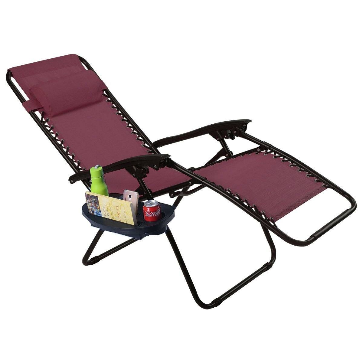 Left. Hivvago - Set of 2 Burgundy Wine Red Folding Outdoor Zero Gravity Lounge Chair - Burgundy Wine Red.