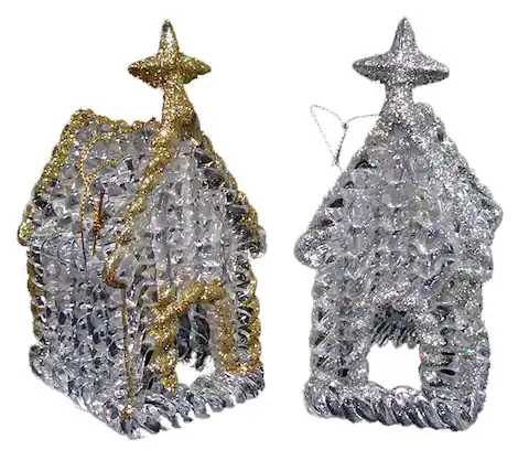 Front. CC Christmas Decor - 144ct Clear Glittered Christmas Church Ornaments 4.5" - Clear.