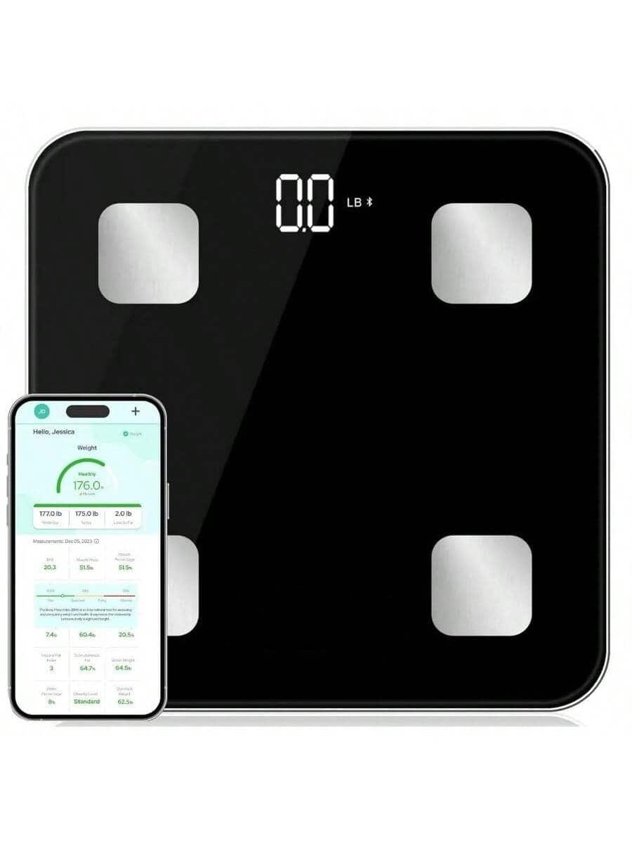 Pacoar Cade - Digital scale tempered glass platform, sync with health apps perfect for weight management, with Auto-On/Auto-Off - Black Smart Bluetooth + One Size