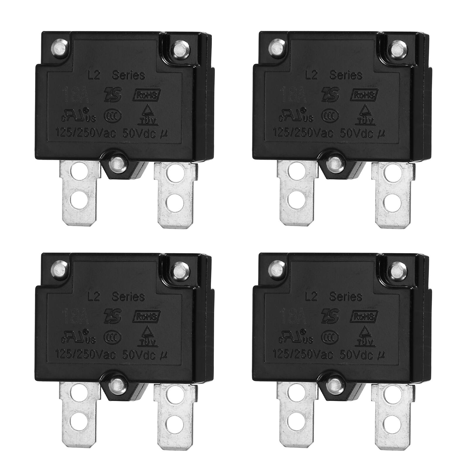 Unique Bargains - 4pcs 18A Push Button Circuit Breaker, 125/250V AC,50V DC, Automatic Reset Thermal Overload Protector for Industrial - Black price history on PriceWatchPro