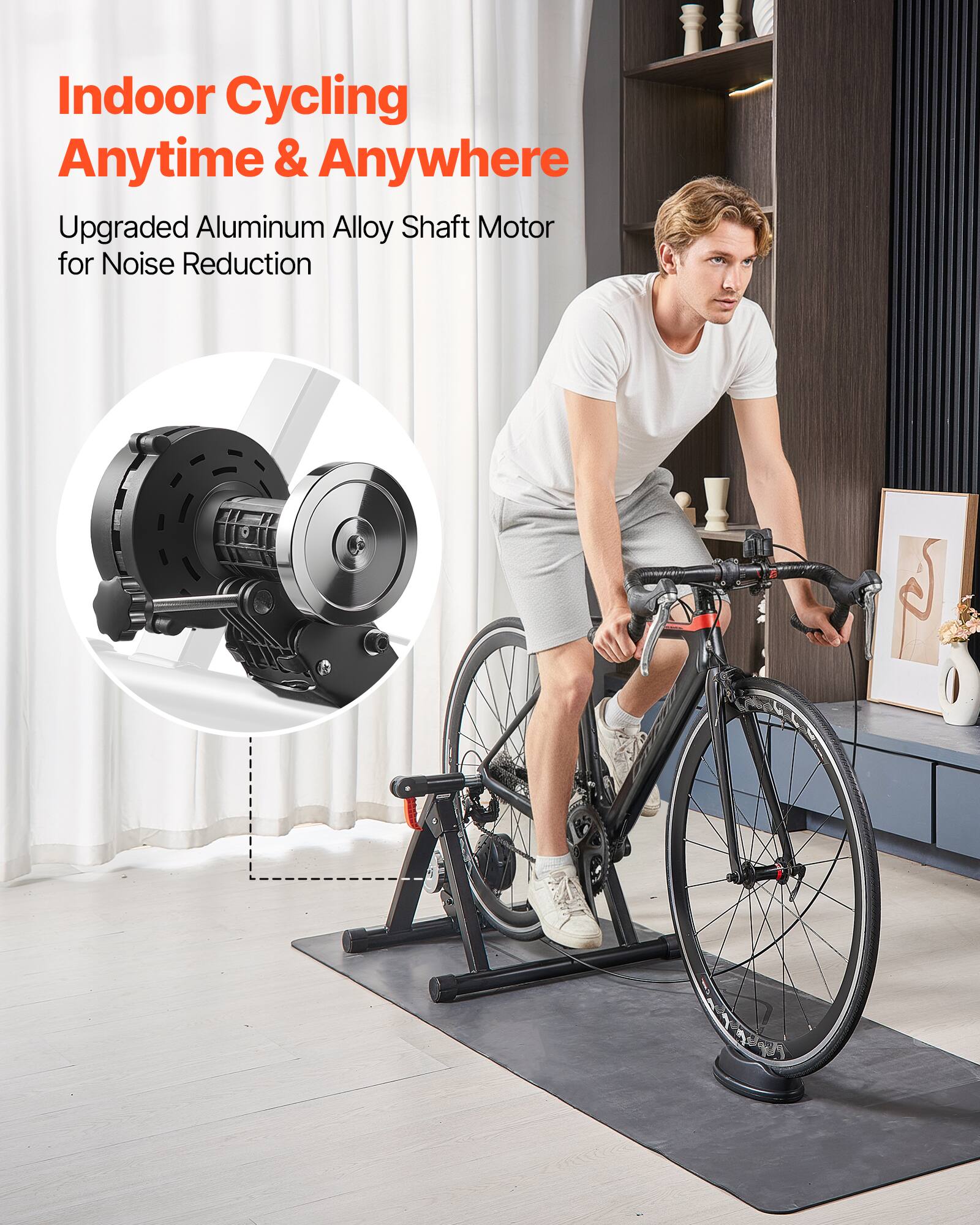 Indoor Cycling Anytime & Anywhere  
Upgraded Aluminum Alloy Shaft Motor for Noise Reduction