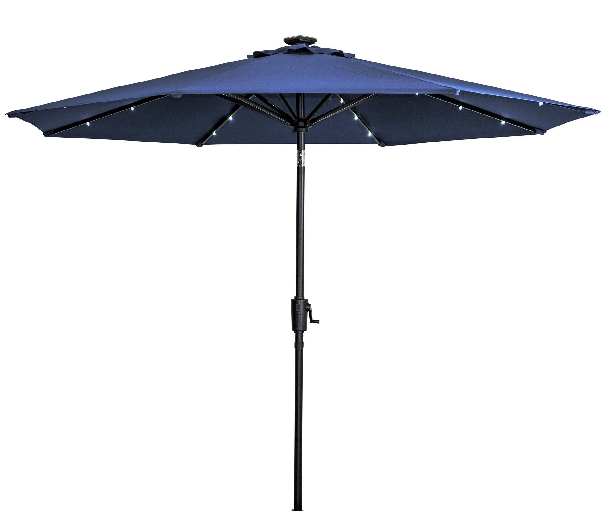 Front. Sun Ray - 9' Round Solar Lighted Umbrella - Denim Blue.