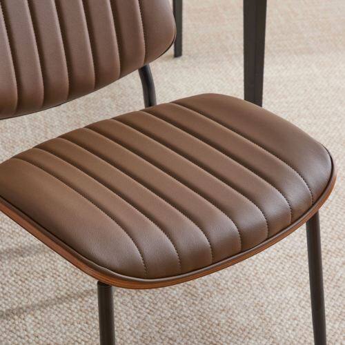 Alt View 6. LUCKY ONE - Assembled Mid Century Dining Chair Set of 2 Faux Leather with Walnut Bentwood Back Metal Legs - Brown.