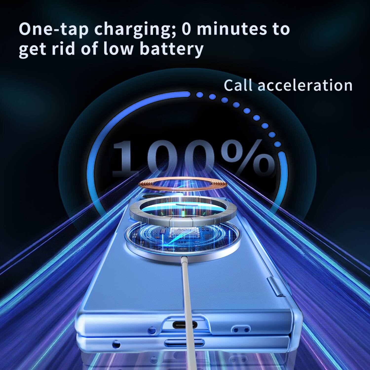 One-tap charging; 0 minutes to get rid of low battery  
Call acceleration  
100%