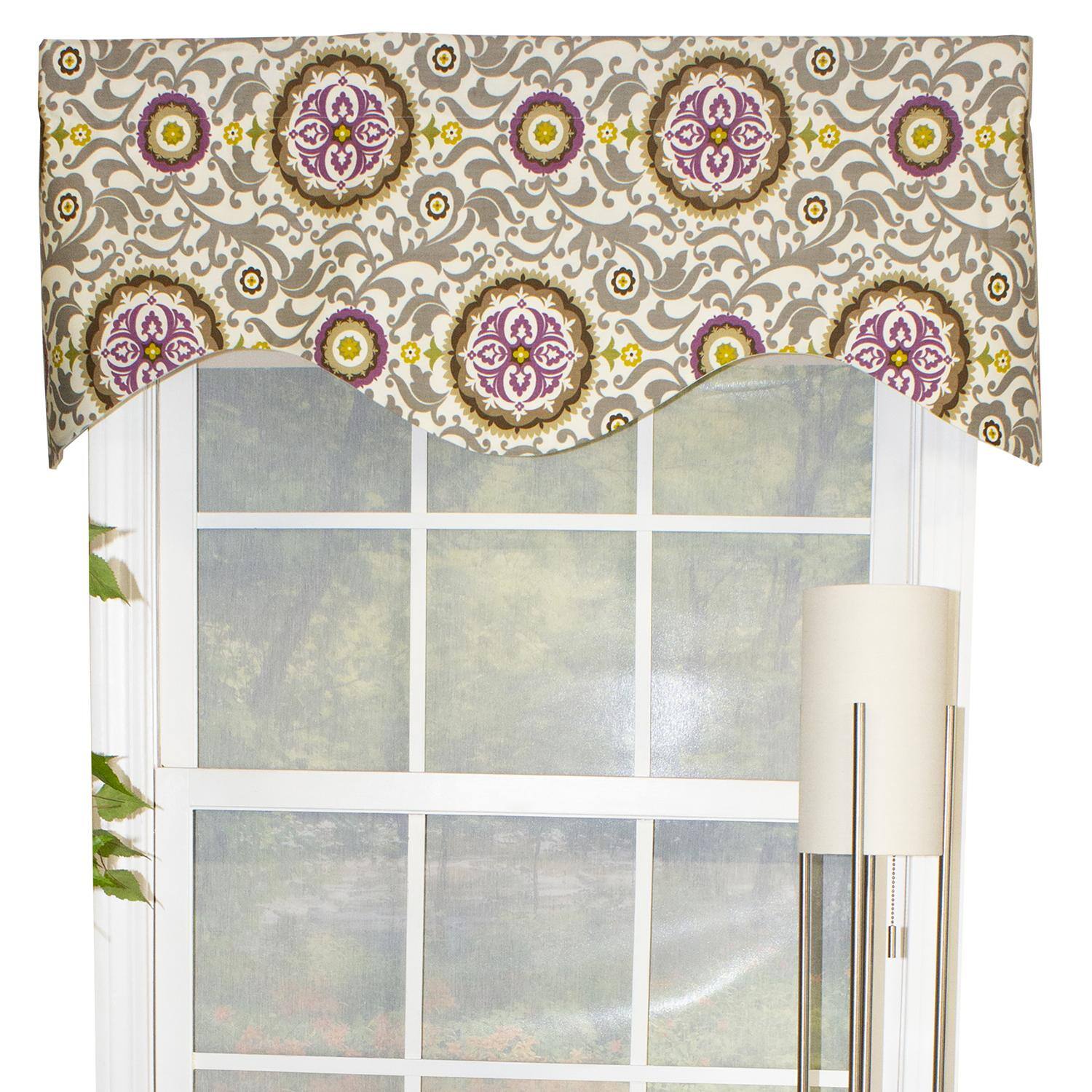 Front. RLF Home - RLF Home Celestial Cornice 100% Cotton with Fully Lined 3" Rod Pocket Valnance for Windows 50" x 17" Sterling - Sterling.