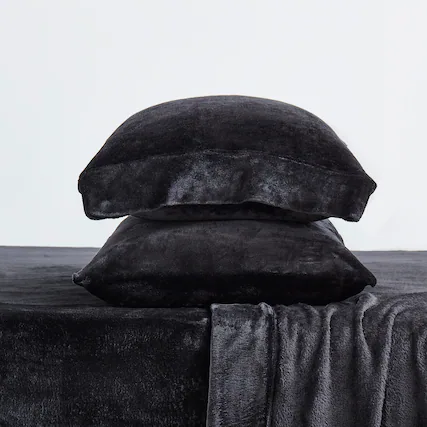 Front. Sweet Home Collection - Ultra Soft Microplush Solid Fleece Sheet Set, King - Black.