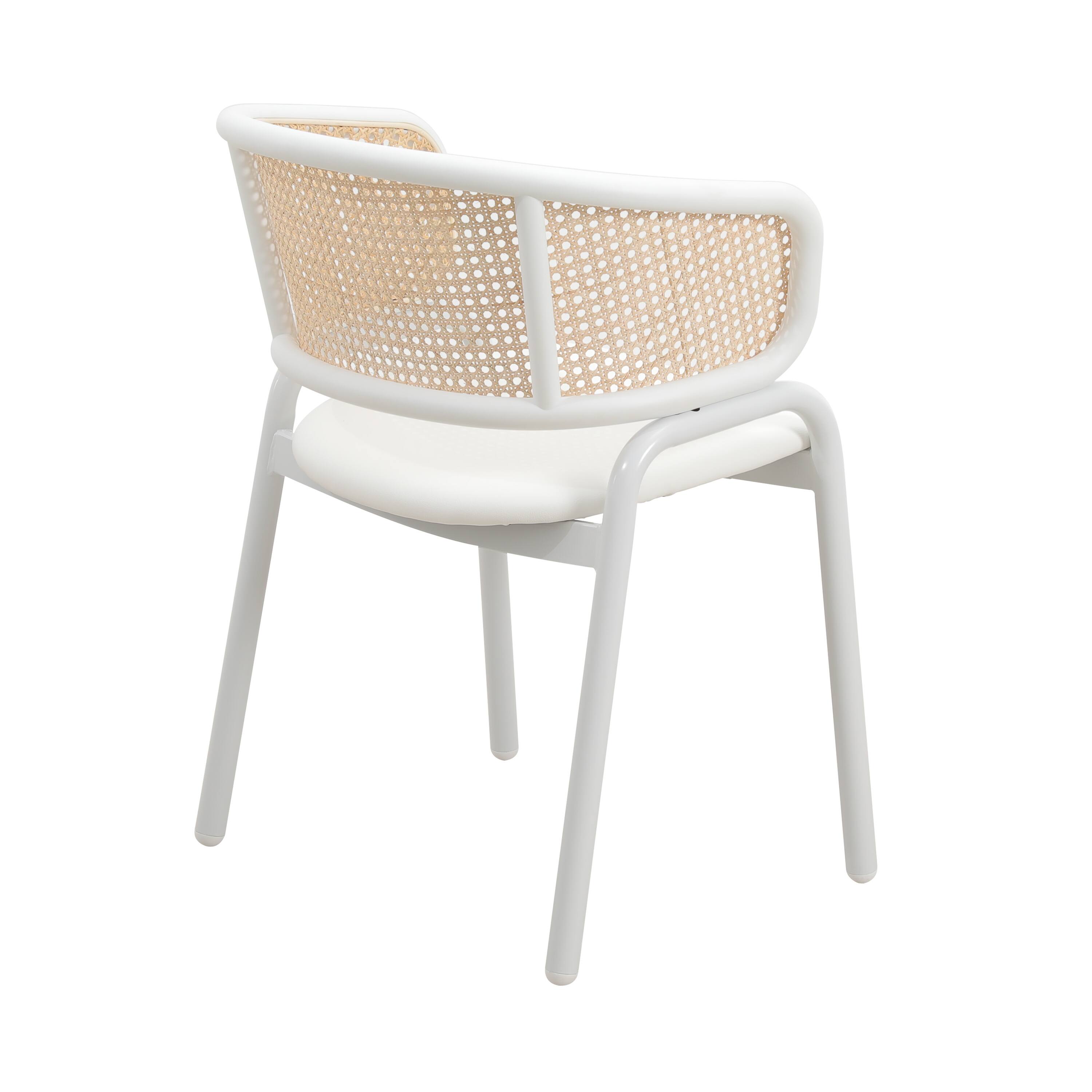 Alt View 5. LeisureMod - Ervilla 4-PCS Contemporary Rattan and Velvet Dining Chair - Mid-Century Modern Kitchen Armchair - White.