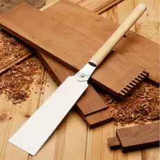 Front. Kings County Tools - 9.5in Ryoba Japanese Pull Saw - Natural Wood and Silver.