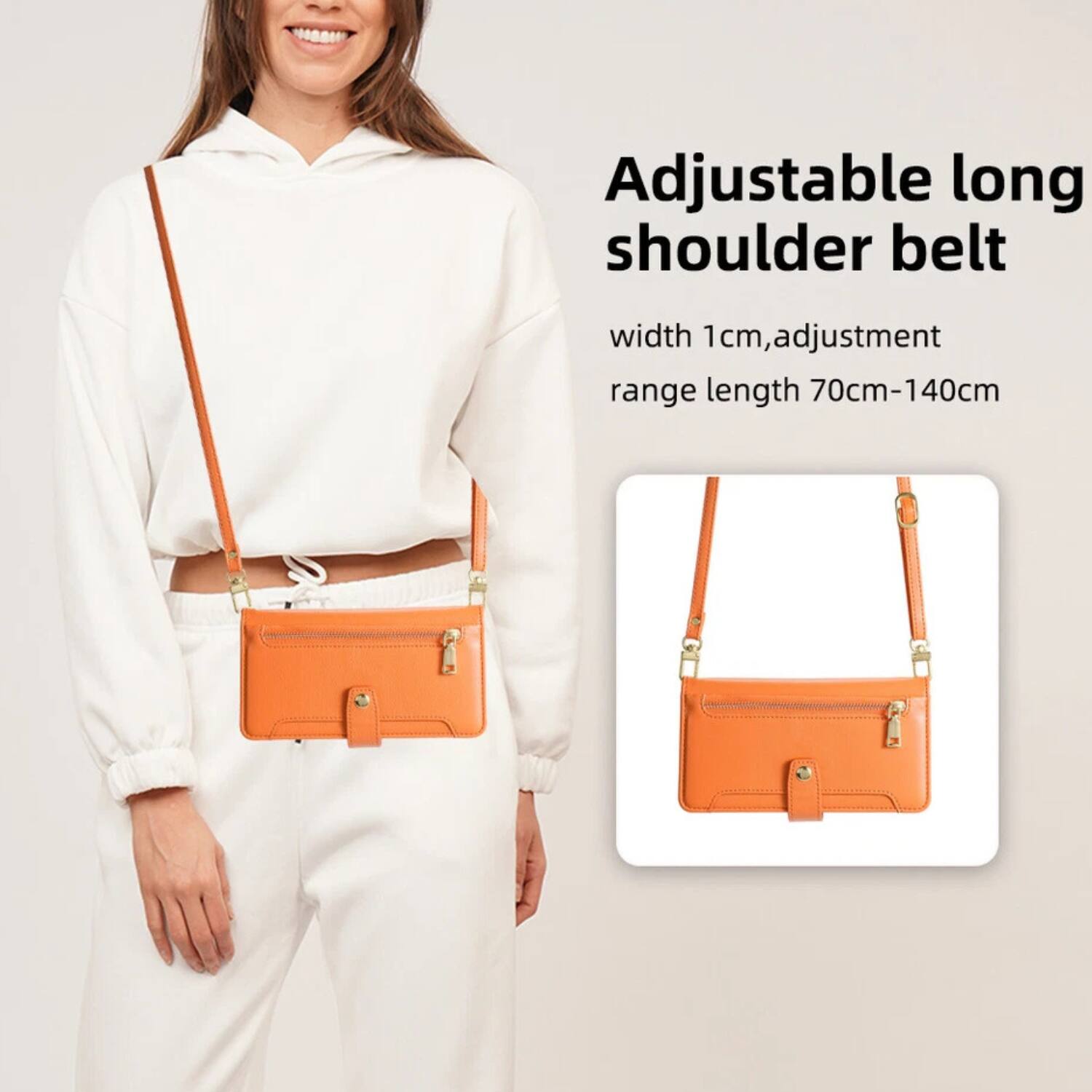 Adjustable long shoulder belt  
width 1cm, adjustment range length 70cm-140cm