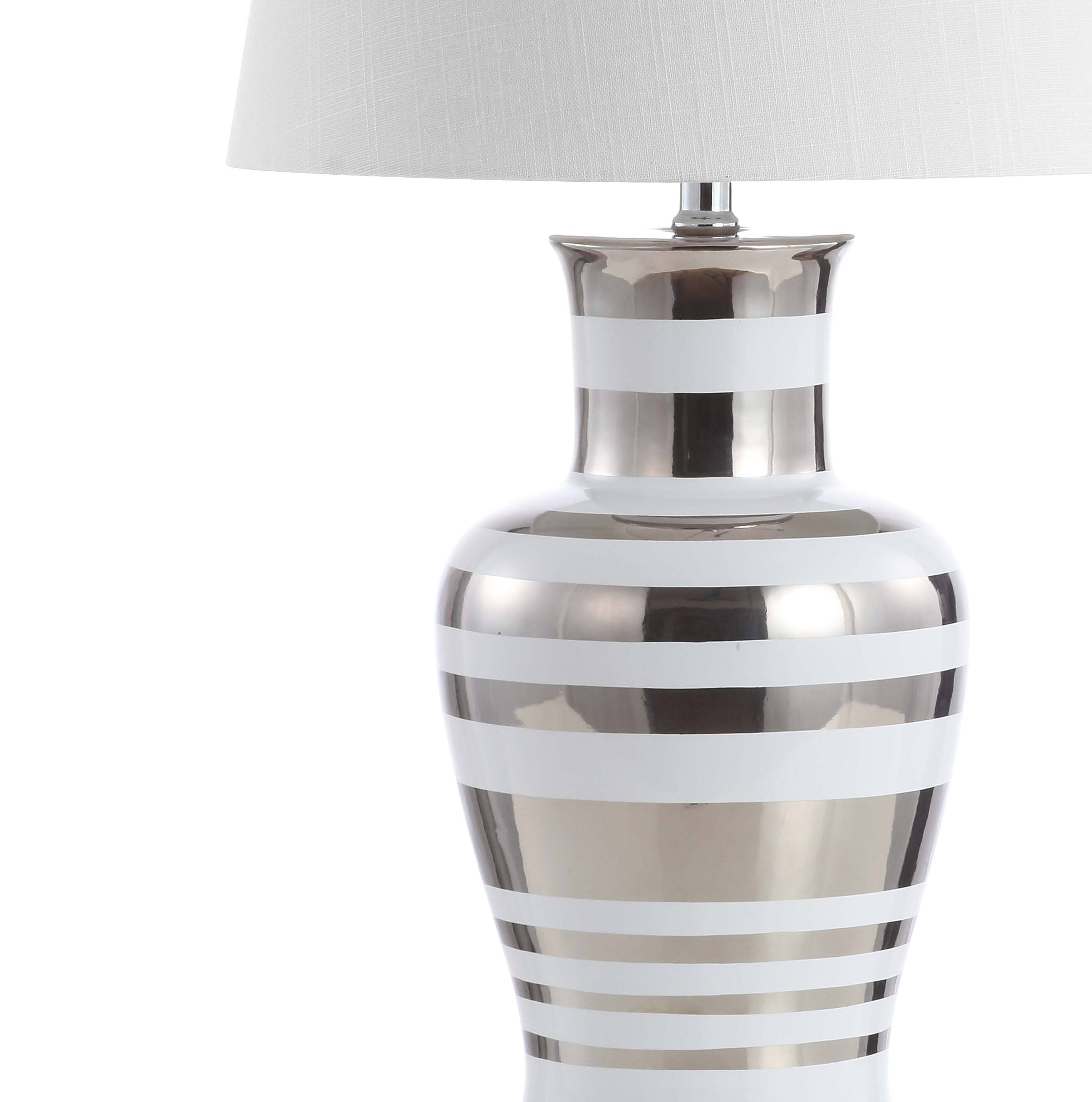 Alt View 4. Jonathan Y - Zilar Striped 28.75" Ceramic/Iron Classic Modern LED Table Lamp, Silver - Silver/White.