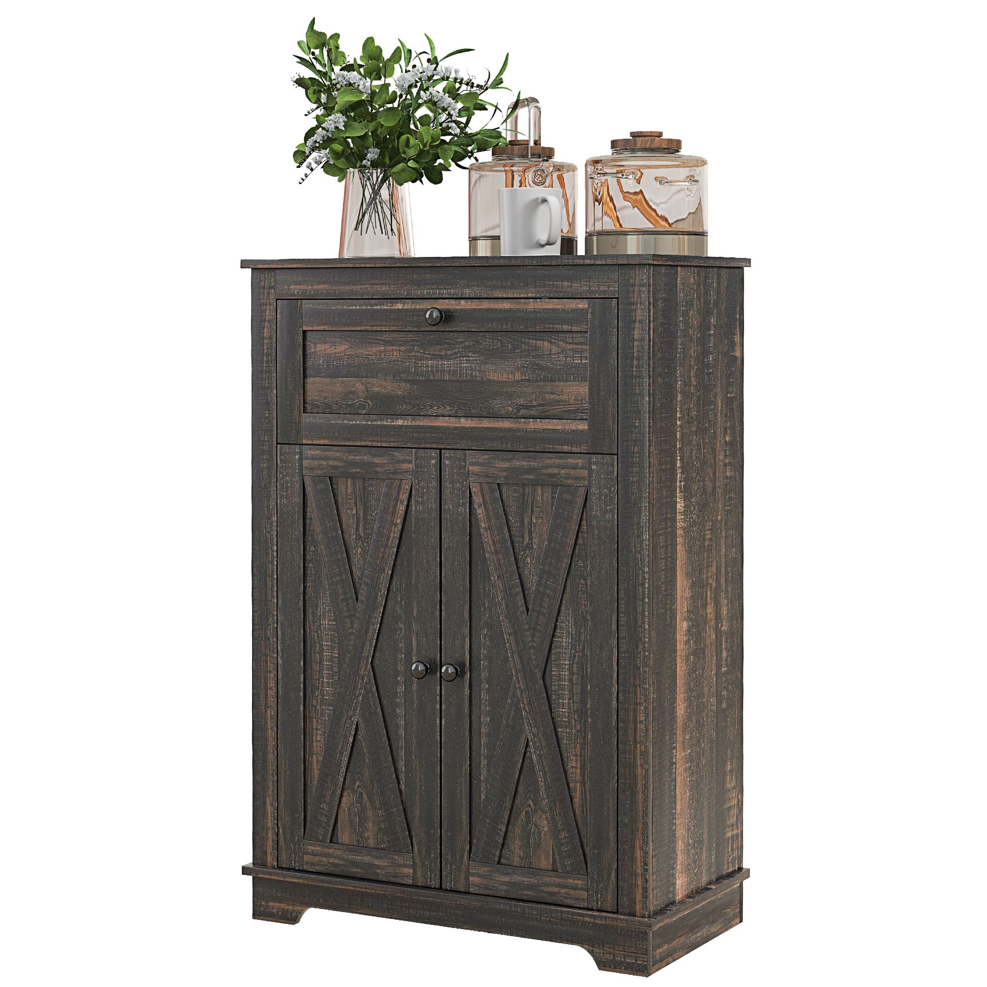 Homcom - Sideboard Storage Cabinet with Doors and Drawer for Kitchen, Living room, 23.5"x11.75"x34.5" - Brown