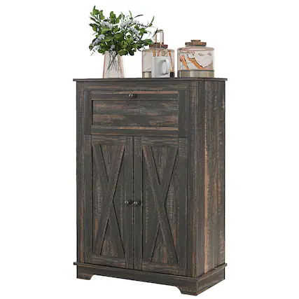 Front. Homcom - Sideboard Storage Cabinet with Doors and Drawer for Kitchen, Living room, 23.5"x11.75"x34.5" - Brown.