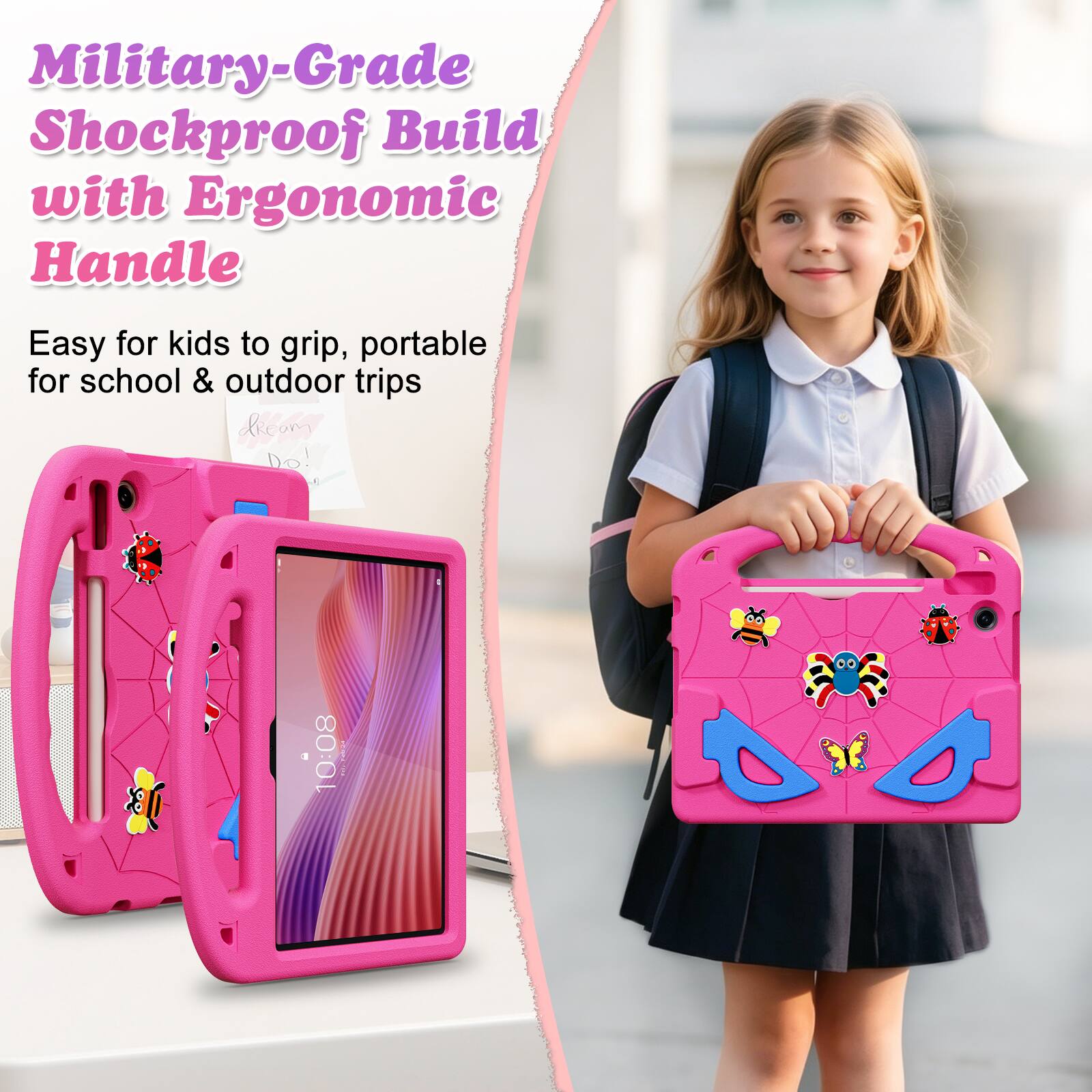 Military-Grade Shockproof Build with Ergonomic Handle

Easy for kids to grip, portable for school & outdoor trips