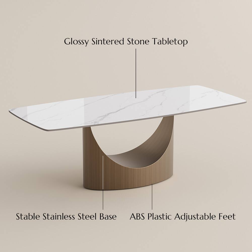 Glossy Sintered Stone Tabletop  
Stable Stainless Steel Base  
ABS Plastic Adjustable Feet