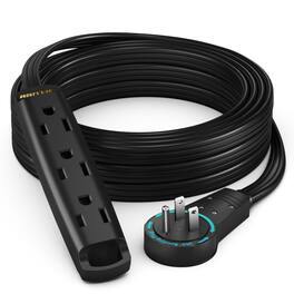 Maximm - 10 Ft 360° Rotating Flat Plug Extension Cord with 3 Outlets on One Side, Space-Saving Design, UL-Certified - Black