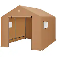 Front. Best Choice Products - Best Choice Products 10x8ft Outdoor Fabric Storage Shed, Steel Frame, Dual Roll-Up Zipper Doors, Window - Tan - Tan.