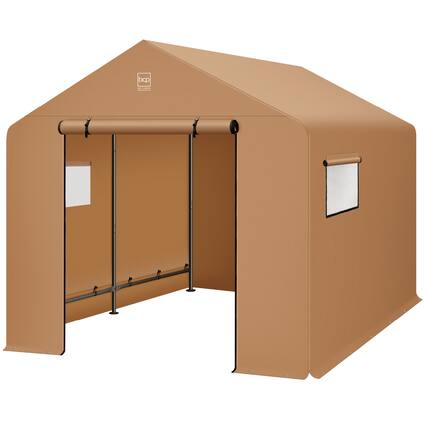 Front. Best Choice Products - Best Choice Products 10x8ft Outdoor Fabric Storage Shed, Steel Frame, Dual Roll-Up Zipper Doors, Window - Tan - Tan.
