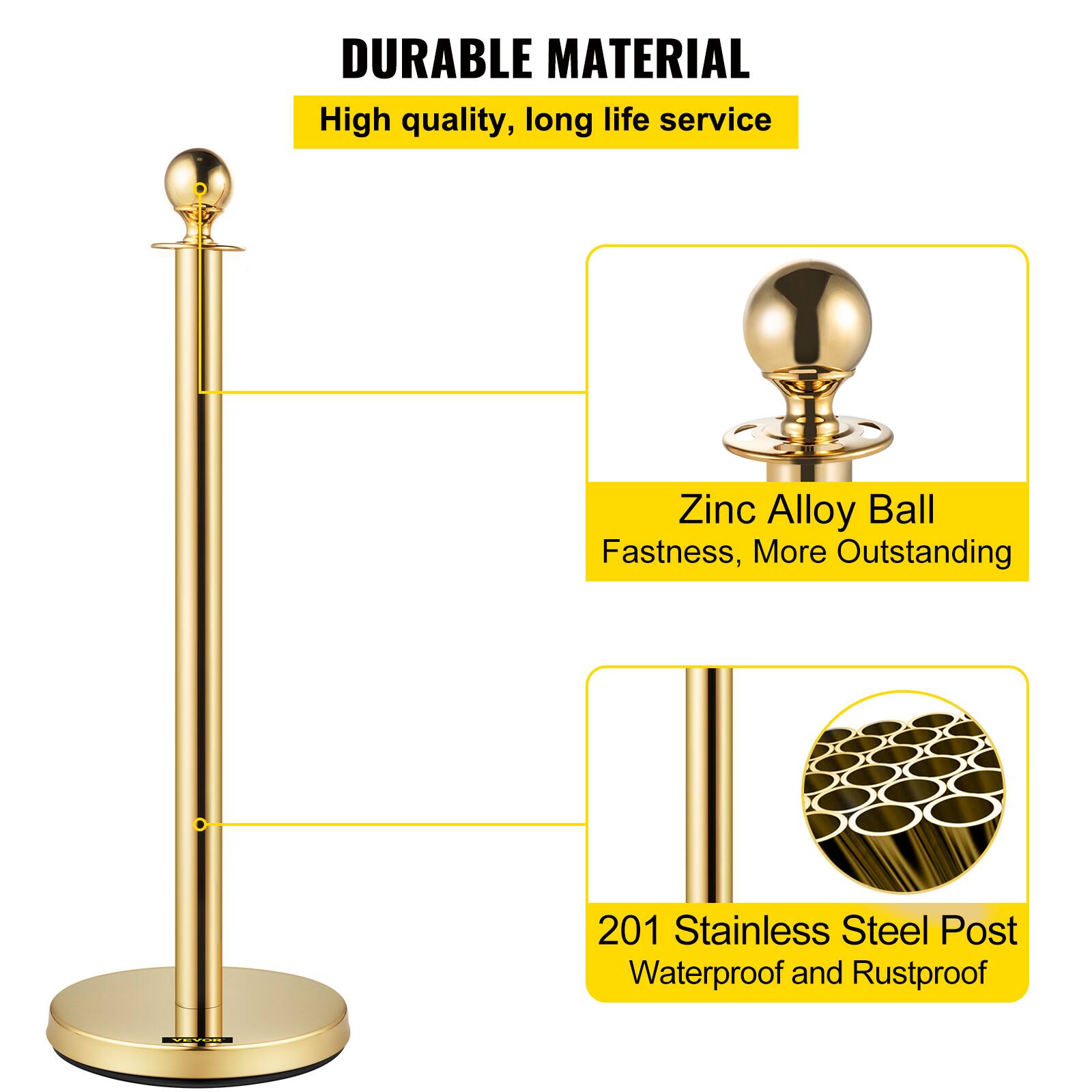 DURABLE MATERIAL  
High quality, long life service  

Zinc Alloy Ball  
Fastness, More Outstanding  

201 Stainless Steel Post  
Waterproof and Rustproof