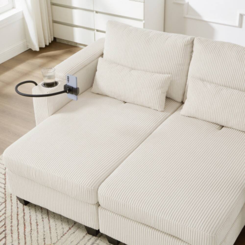 Alt View 5. LUCKY ONE - 37.4" Convertible Chaise Lounge Sofa Chair Bed w/ USB Cup Holders Phone Holder Storage - Beige.
