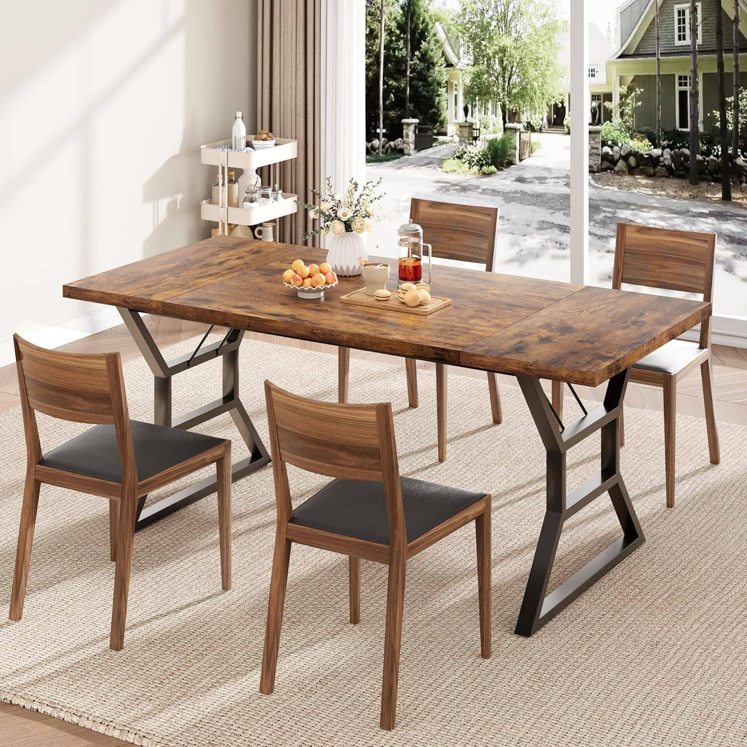 Alt View 6. Jojoka - Kitchen Table 70.9 inch Long Dining Table for 6 Industrial Dinner Table for Dining Room, Home Office, Living Room - Brown.