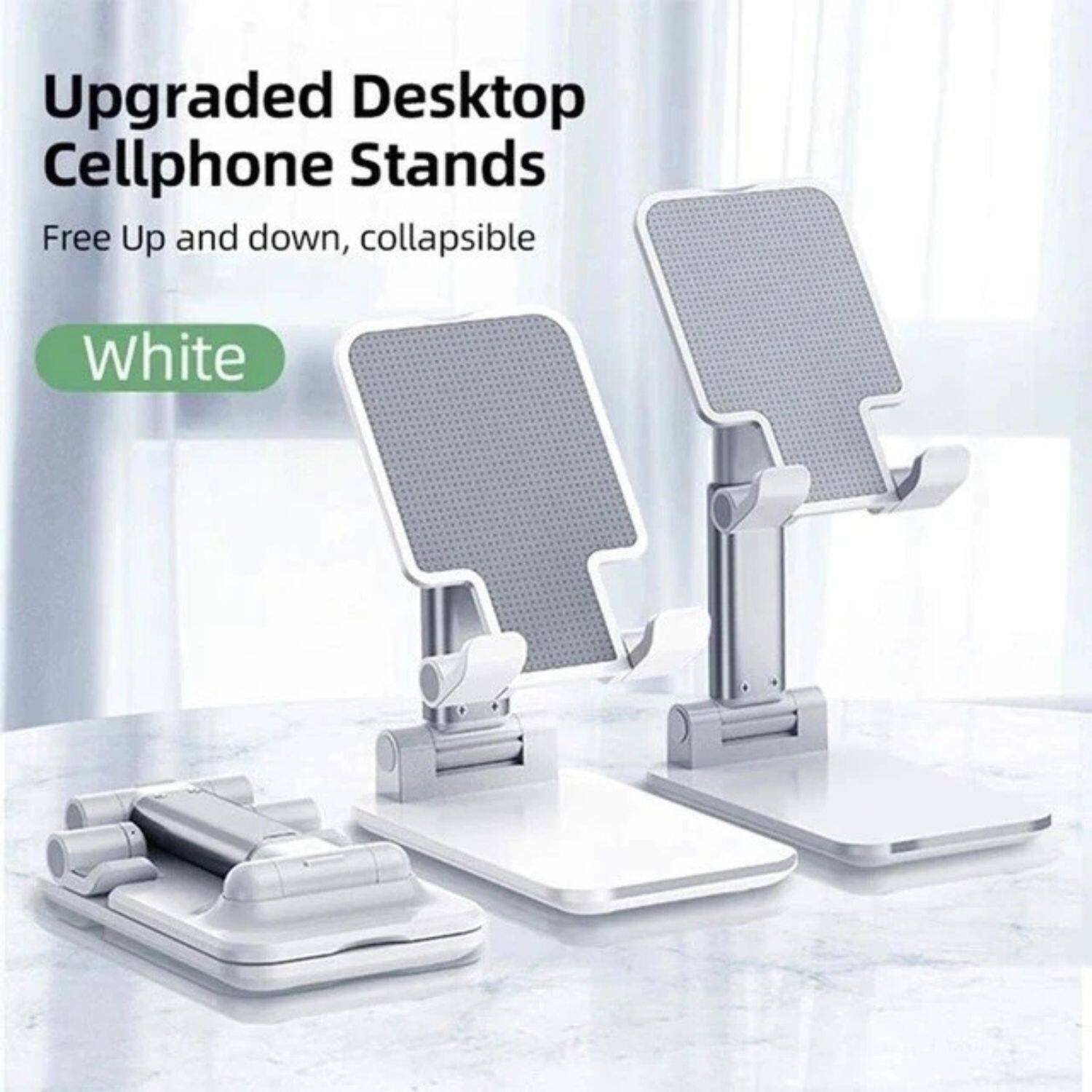 Upgraded Desktop Cellphone Stands  
Free Up and down, collapsible  
White