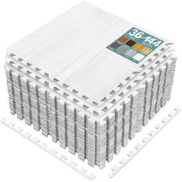 Sorbus - 144 Sq. Ft. Wood Grain Floor Tiles Foam Mat EVA Interlocking Mats Tile 3/8-Inch Thick Flooring Mats w/Borders - White