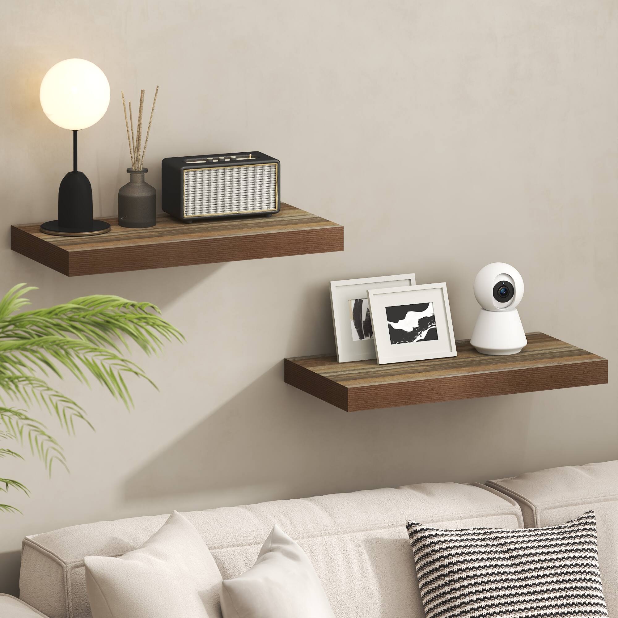 Alt View 1. Furinno - TANNA Floating Shelves for Wall Set of 2, 12 x 24 Wall Shelf, Wall Mounted Shelf with Invisible Bracket, 2-in Thick - Retro Brown.
