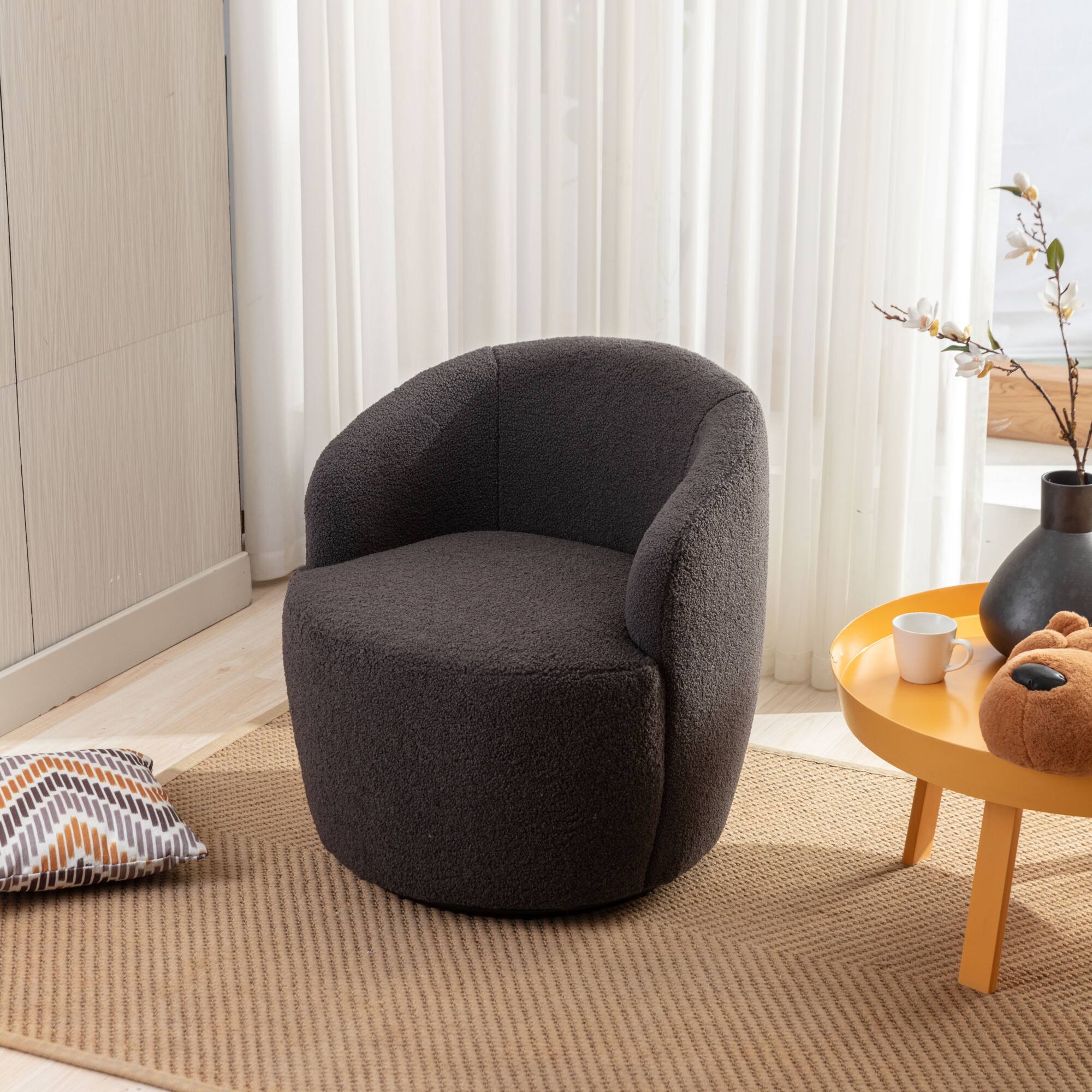 Alt View 2. GOODSILO - Plush Swivel Accent Armchair with Ergonomic Design and 360-Degree Rotation for Modern Interiors - Dark Gray.