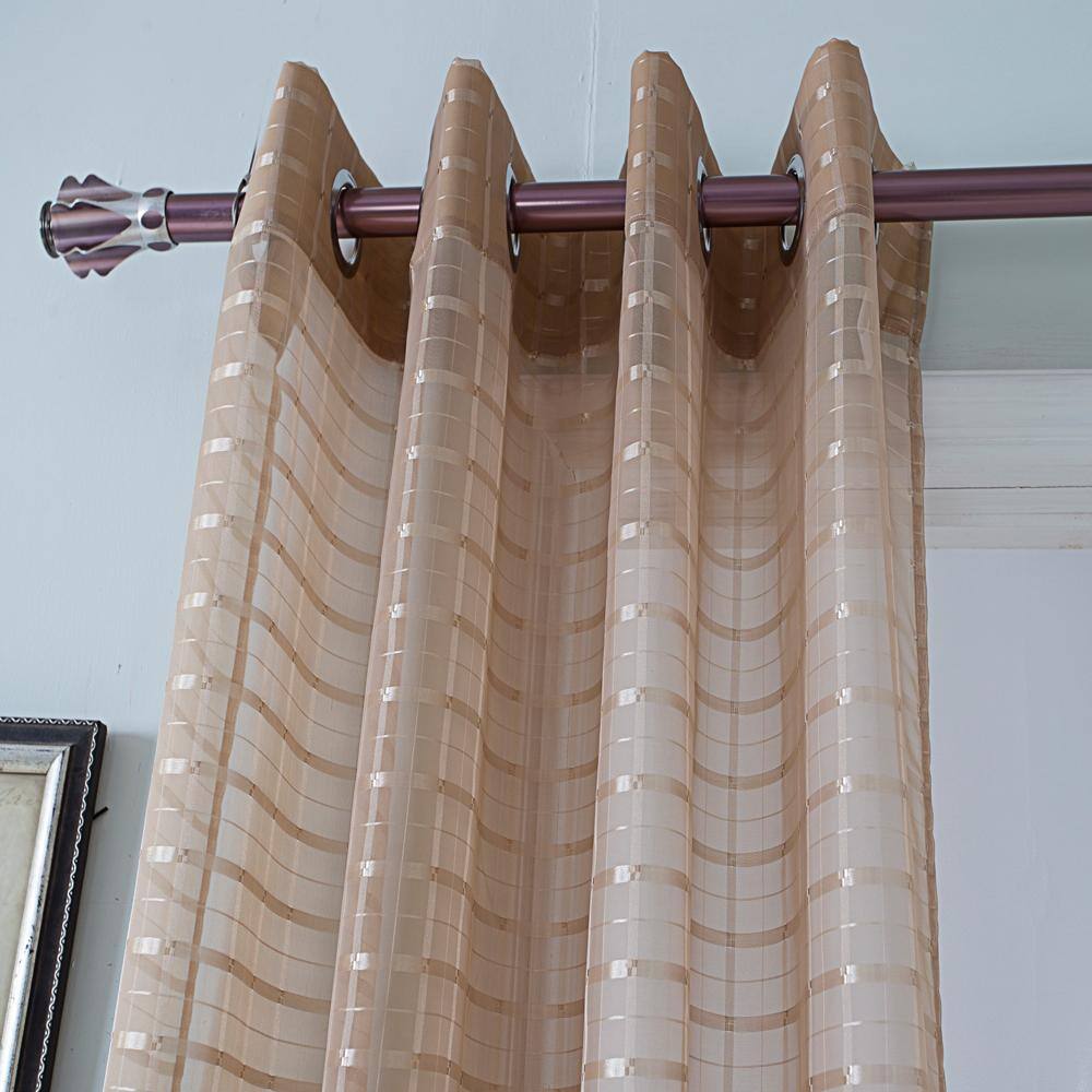 Alt View 1. Olivia Gray - Olivia Gray Taupe Wanda Box Voile Grommet Curtain Panel - 54x90 Inches, Machine Washable with 8 Silver Grommets - Taupe.