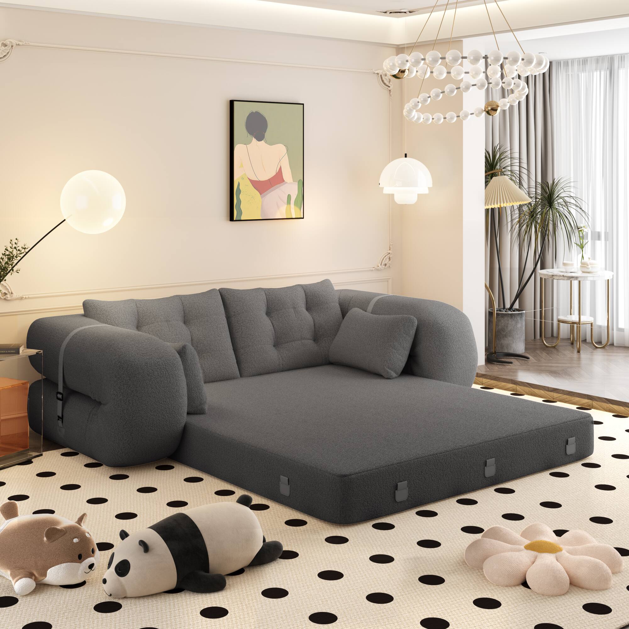 Angle. GOODSILO - Multi-Functional Floor Sofa Bed | Versatile Seating & Sleeper with Removable Pillows for Modern Spaces - Grey.