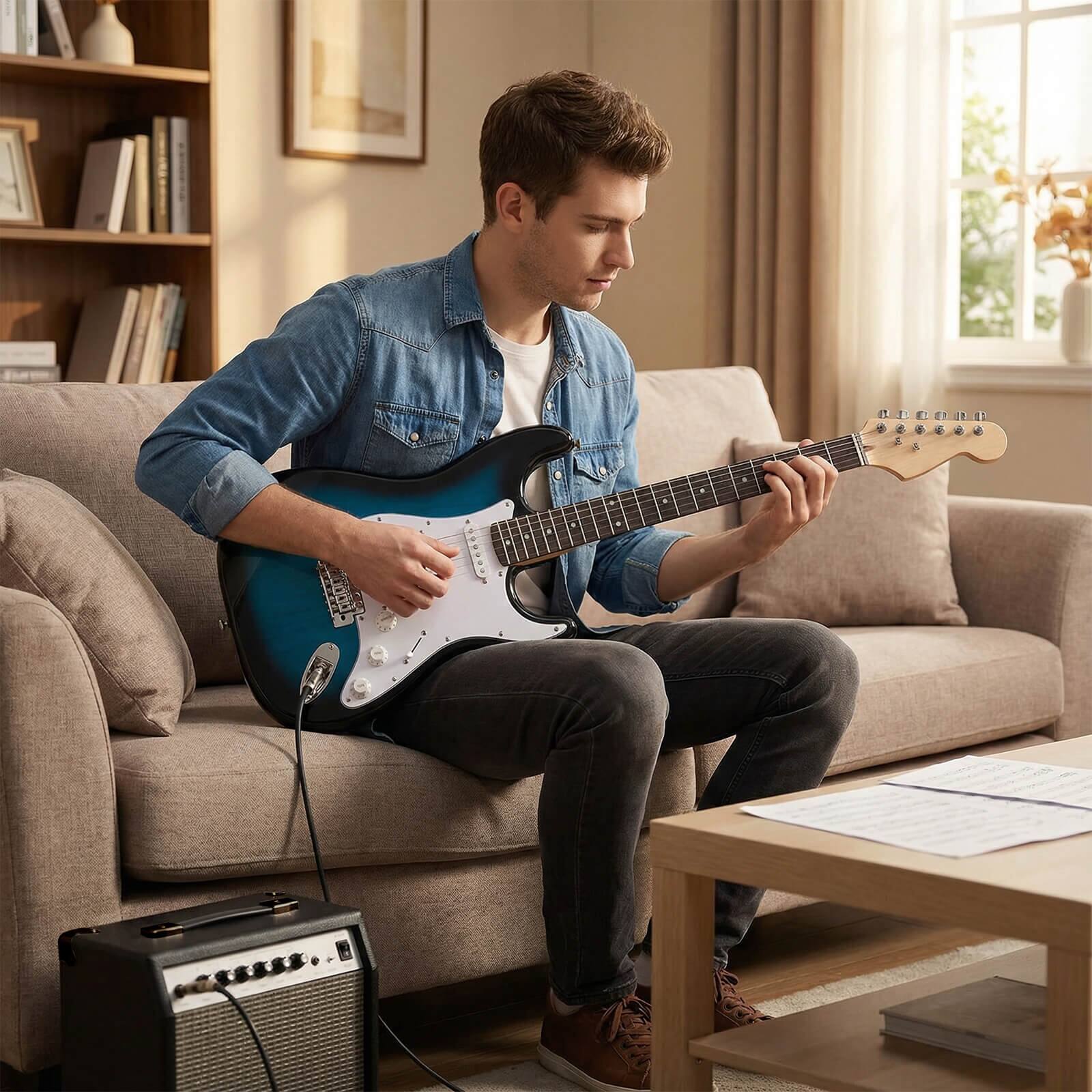 Alt View 3. Costway - Costway 39" Electric Guitar Beginner Kit with Amplifier, Classic SSS Pickup, Gig Bag, Capo - Blue.