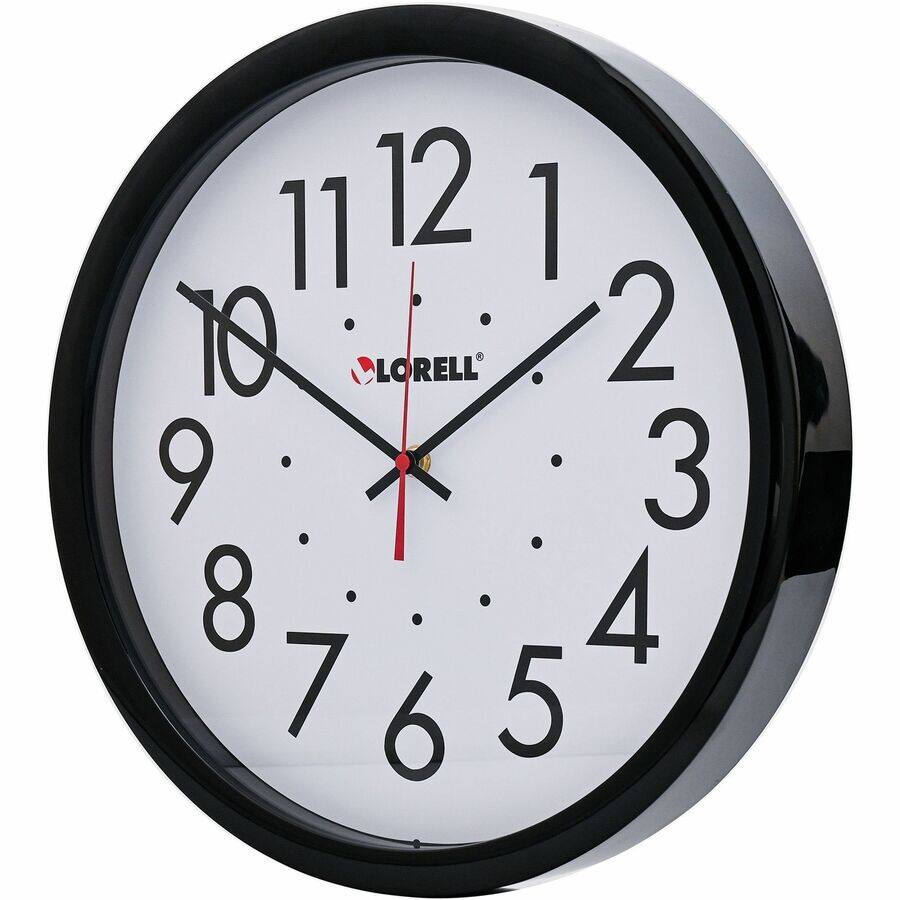 Angle. Lorell - Lorell 14 1/2" Self Set Wall Clock  Analog  Quartz  White Main Dial  Black Case - White|Black.