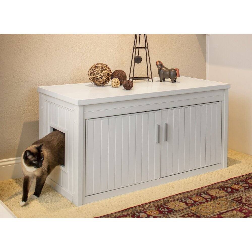 Angle. New Age Pet - ECOFLEX LitterLoo Bench Litter Box Cover Antique White - Antique White.